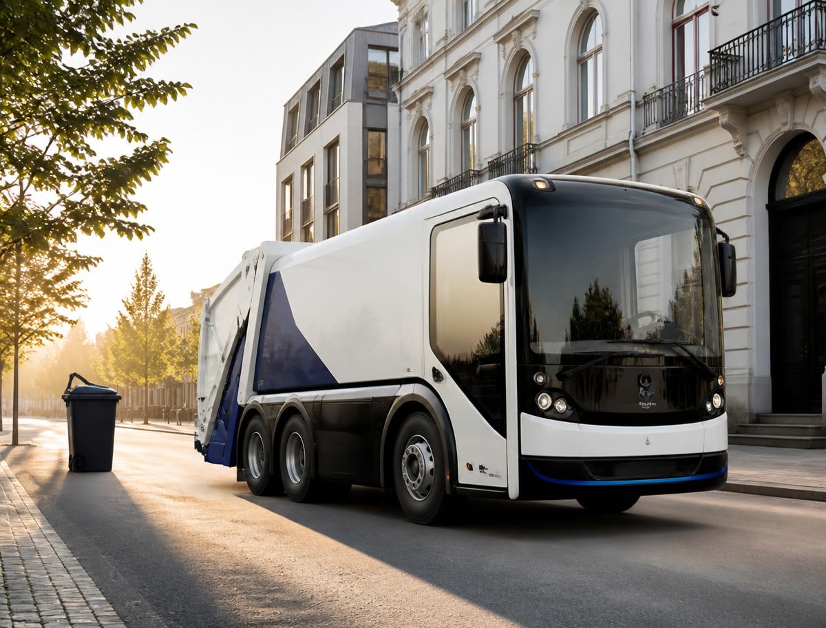 100% electric refuse truck operating in an urban environment